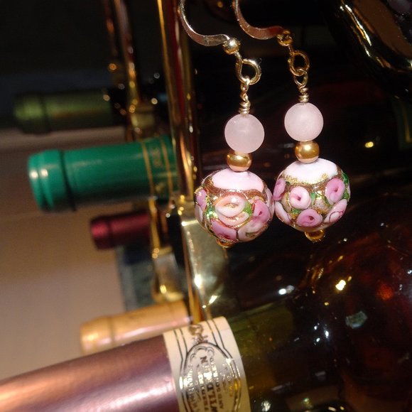 Handcrafted drop-style earrings in Murano millefiori with silver & gold accents - Picture 7 of 9